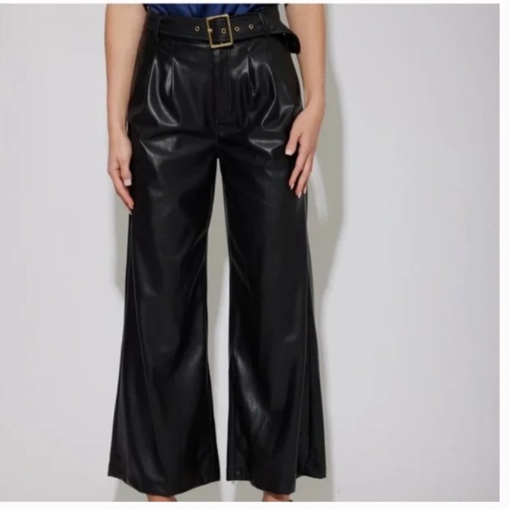 NWT Generation Love Genesis Vegan Leather Wide Leg Trouser Black 10